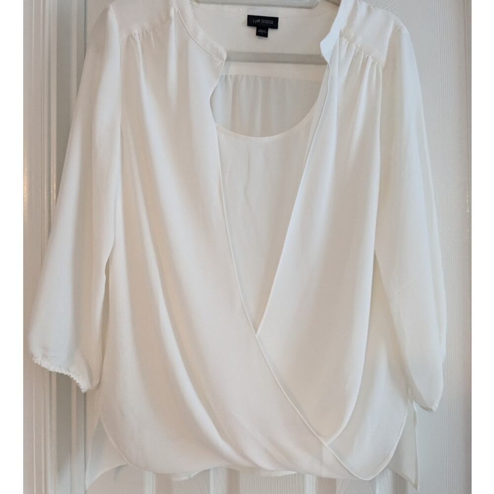 J.Jill Cream Wearever Collection Draped-Front Wrap Top Size  S Cream
